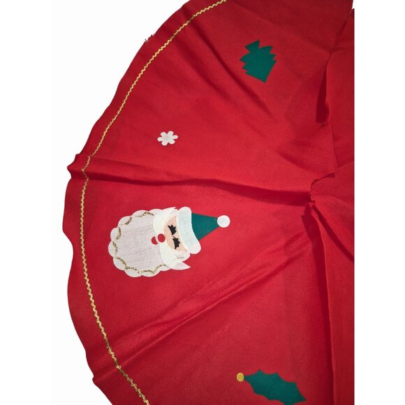 Vintage Mcm Red Christmas Tree Skirt With Santa Snowman Appliques - Picture 3 of 10